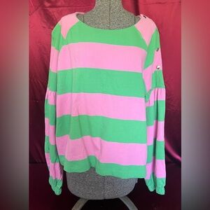 Anthropologie Pink and Green Striped Sweatshirt